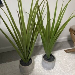 Green Faux Aloe Plant in Gray Pot